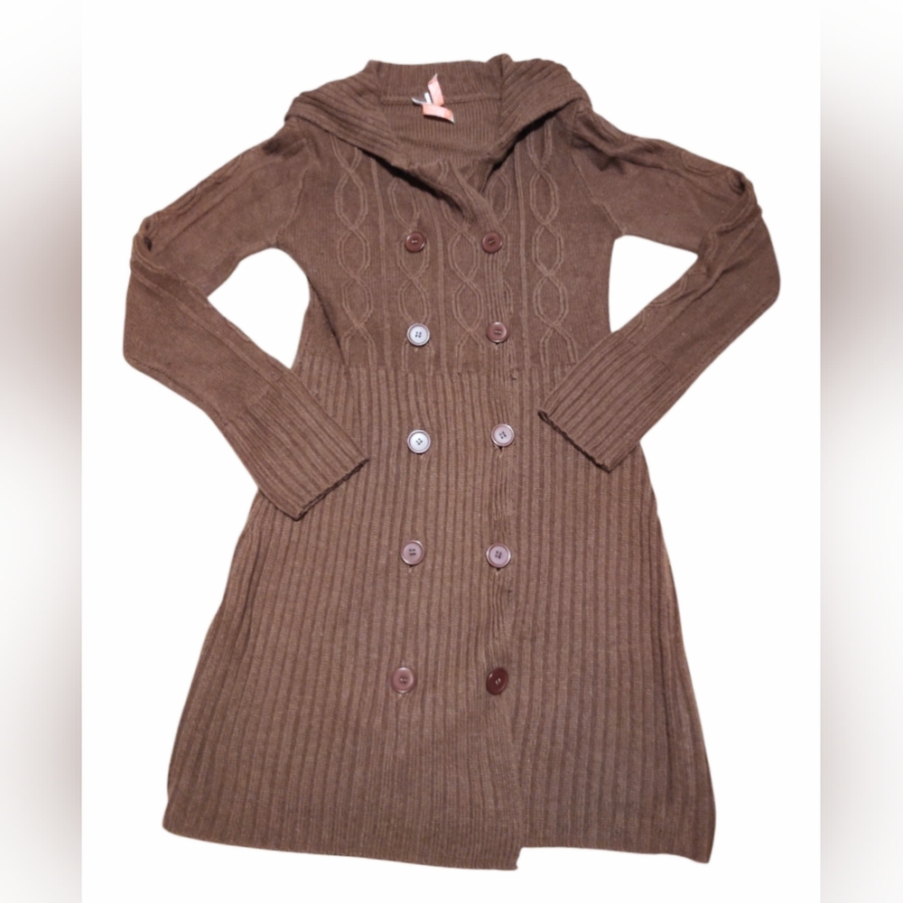 Vintage Derek Heart Long Sweater Coat Brown Long Sleeves Button Up For Women L
